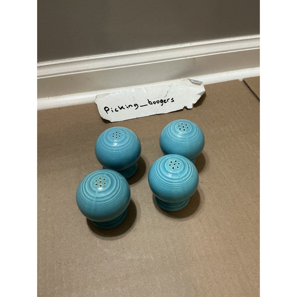 4 Vintage Fiesta Ware Turquoise Ball Salt & Pepper Shakers Retired Color ~ 1950